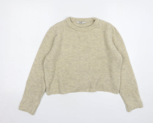 George Womens Beige Round Neck Acrylic Pullover Jumper Size 8