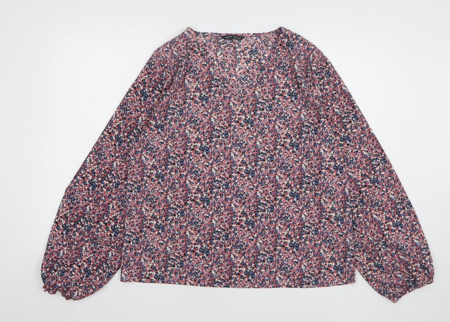 Shein Womens Pink Animal Print Polyester Basic Blouse Size 16 Round Neck