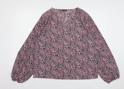 Shein Womens Pink Animal Print Polyester Basic Blouse Size 16 Round Neck