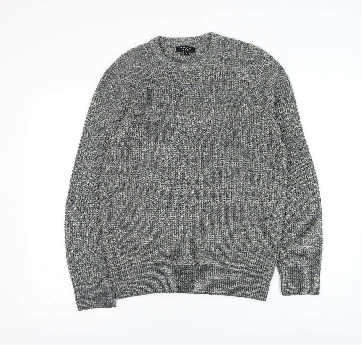 New Look Mens Grey Round Neck Acrylic Pullover Jumper Size S