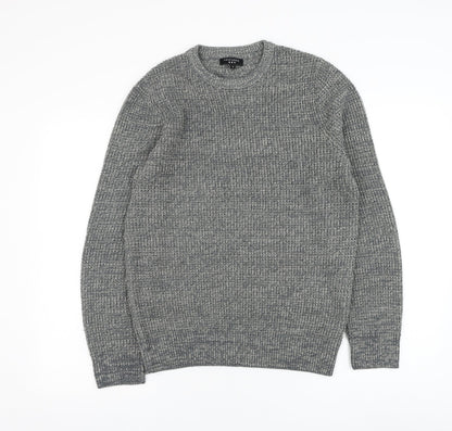 New Look Mens Grey Round Neck Acrylic Pullover Jumper Size S