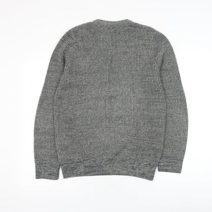 New Look Mens Grey Round Neck Acrylic Pullover Jumper Size S