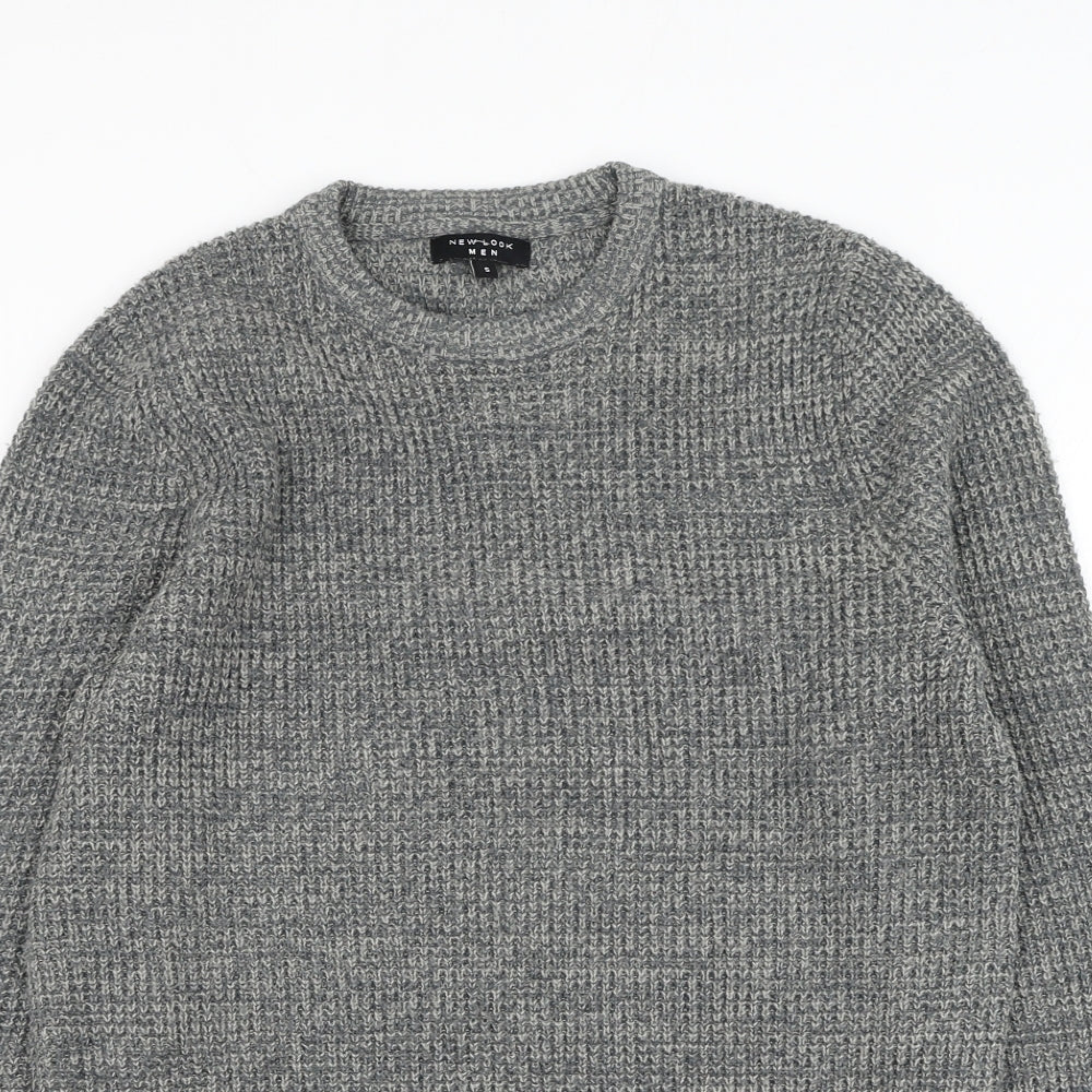 New Look Mens Grey Round Neck Acrylic Pullover Jumper Size S