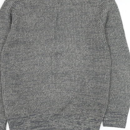 New Look Mens Grey Round Neck Acrylic Pullover Jumper Size S