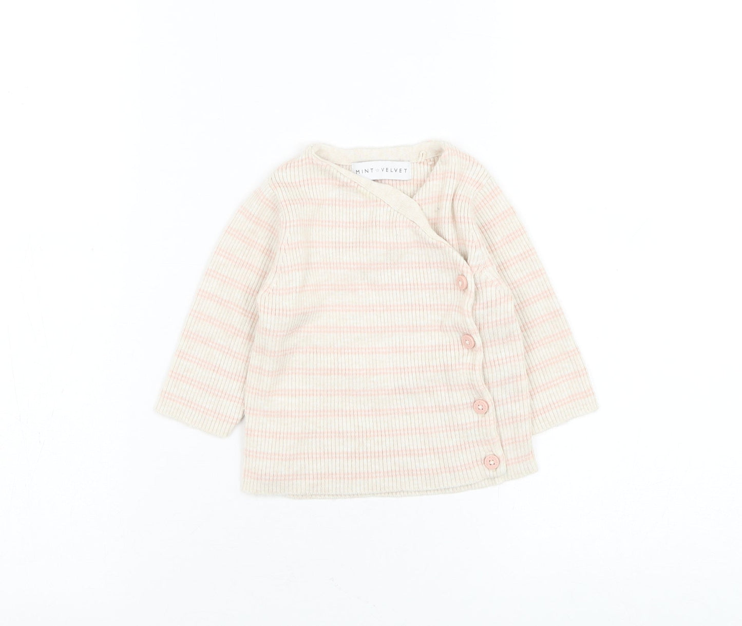 Mint Velvet Girls Beige Striped Nylon Cardigan Jumper Size 3-6 Months Button