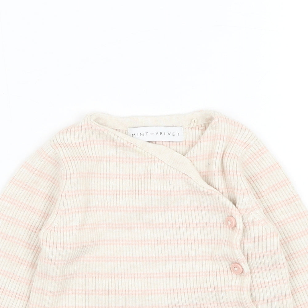 Mint Velvet Girls Beige Striped Nylon Cardigan Jumper Size 3-6 Months Button