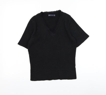 Marks and Spencer Womens Black V-Neck Polyester Pullover Jumper Size 14