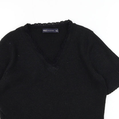 Marks and Spencer Womens Black V-Neck Polyester Pullover Jumper Size 14
