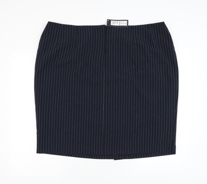 Marks and Spencer Womens Blue Striped Polyester A-Line Skirt Size 24 Zip