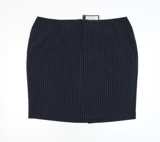 Marks and Spencer Womens Blue Striped Polyester A-Line Skirt Size 24 Zip