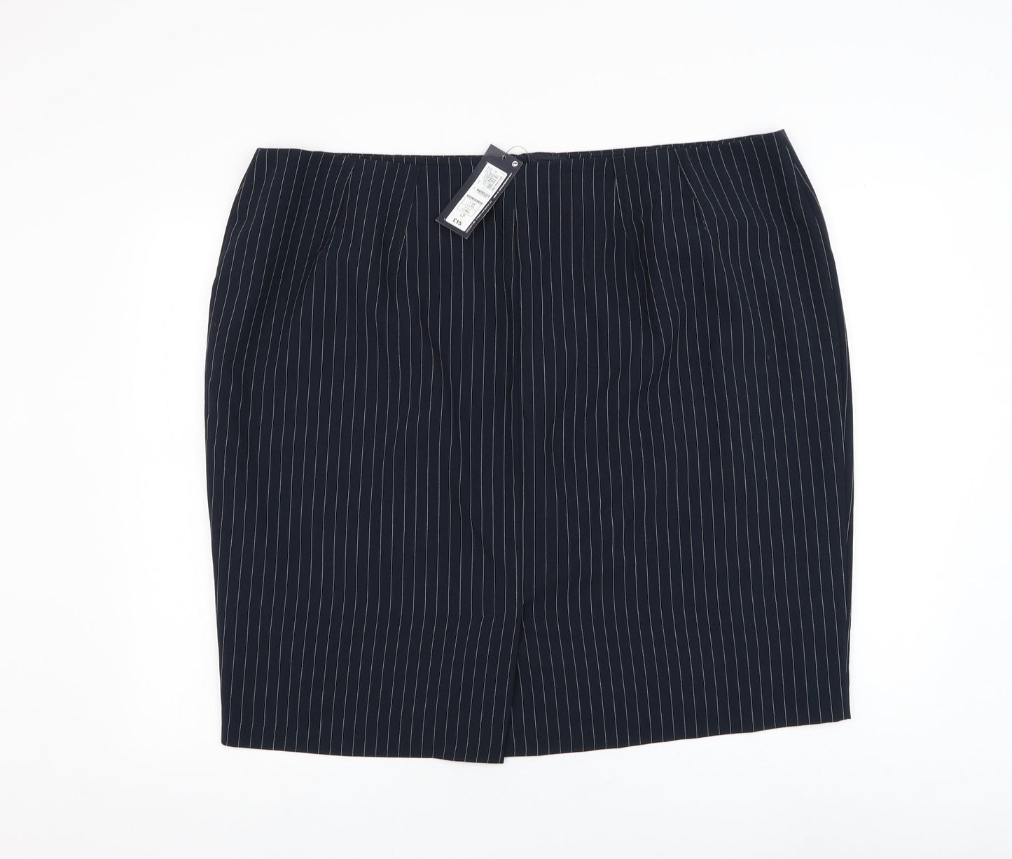 Marks and Spencer Womens Blue Striped Polyester A-Line Skirt Size 24 Zip