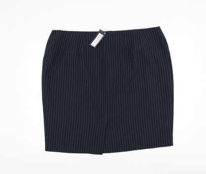 Marks and Spencer Womens Blue Striped Polyester A-Line Skirt Size 24 Zip