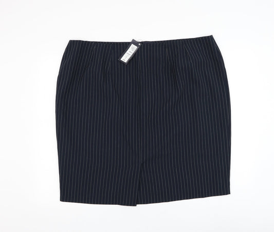 Marks and Spencer Womens Blue Striped Polyester A-Line Skirt Size 24 Zip