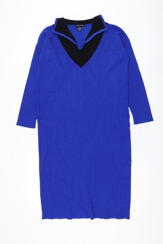 Select Womens Blue Viscose Jumper Dress Size S Collared Pullover