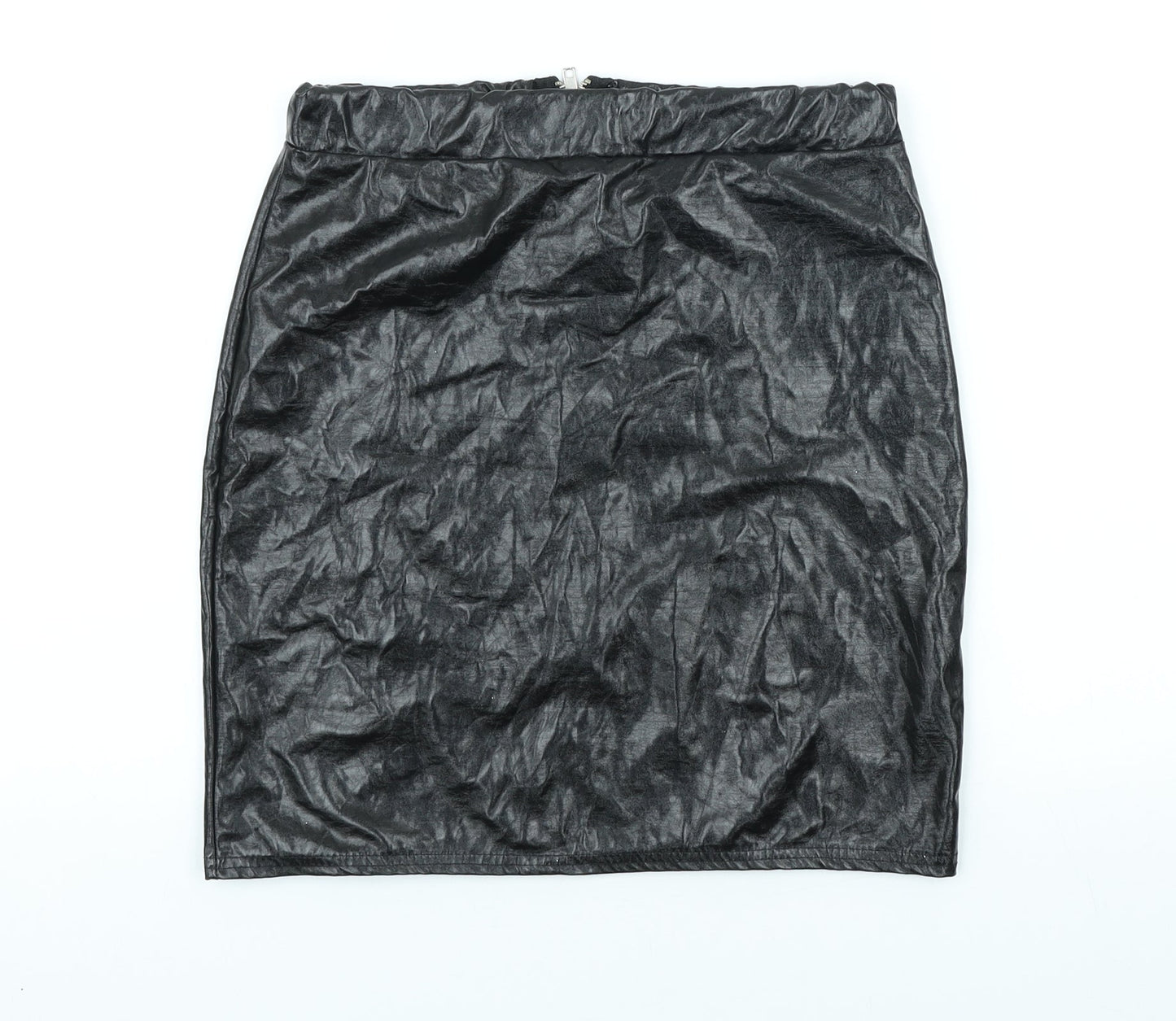 PRETTYLITTLETHING Womens Black Polyester Straight & Pencil Skirt Size 10 Zip