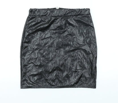 PRETTYLITTLETHING Womens Black Polyester Straight & Pencil Skirt Size 10 Zip
