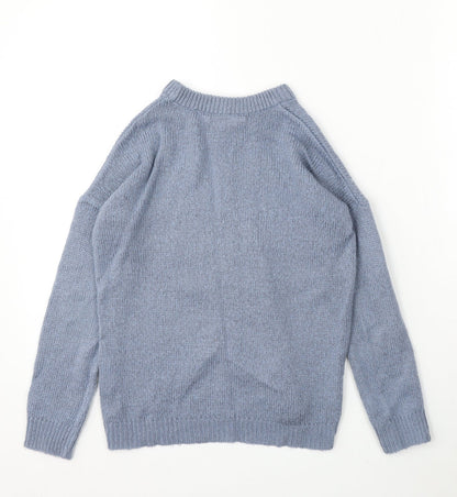 Board Angels Girls Blue Round Neck Acrylic Pullover Jumper Size 9-10 Years