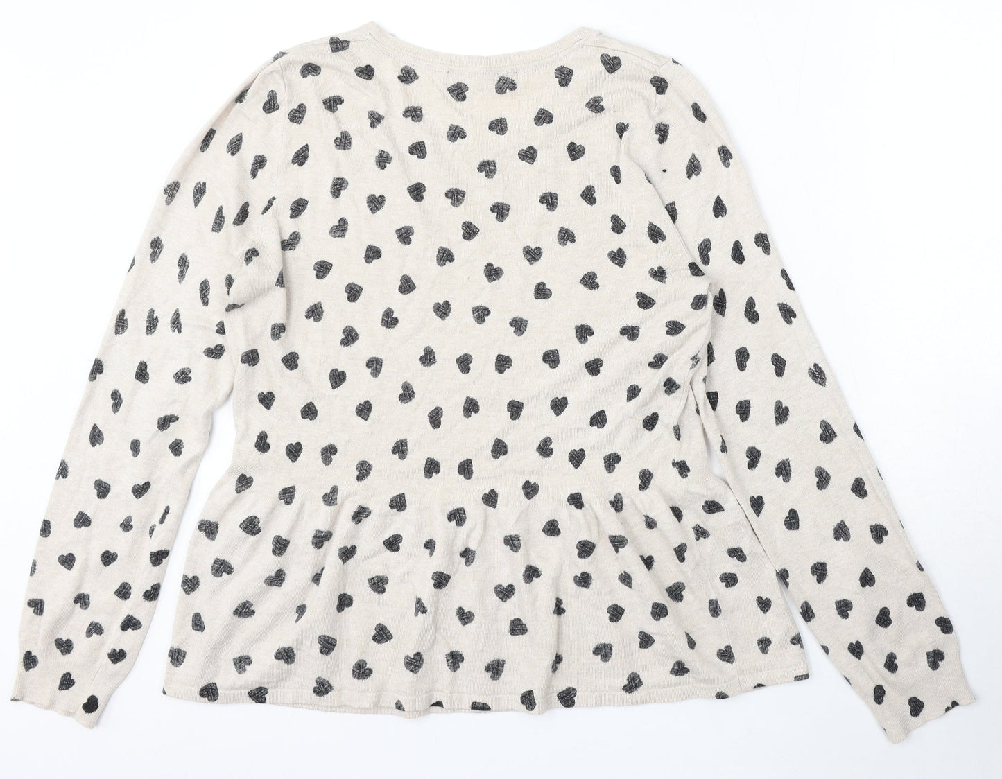 Marks and Spencer Womens Beige Round Neck Geometric Polyester Pullover Jumper Size M