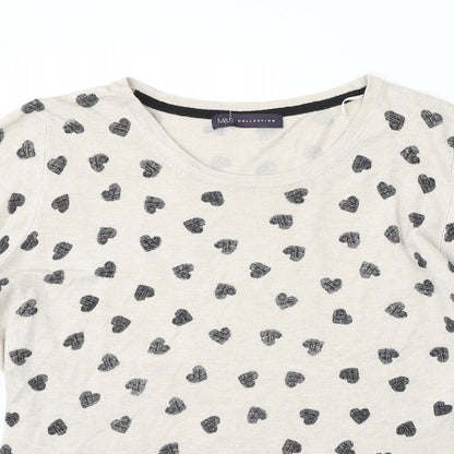 Marks and Spencer Womens Beige Round Neck Geometric Polyester Pullover Jumper Size M