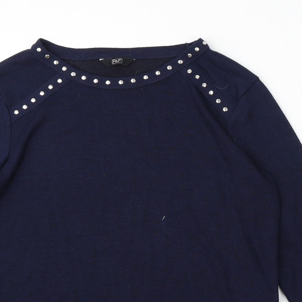 F&F Womens Blue Round Neck Polyester Pullover Jumper Size 10