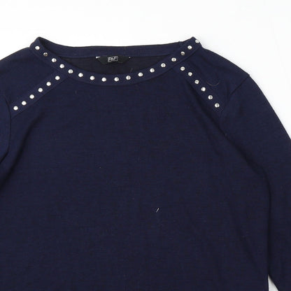 F&F Womens Blue Round Neck Polyester Pullover Jumper Size 10