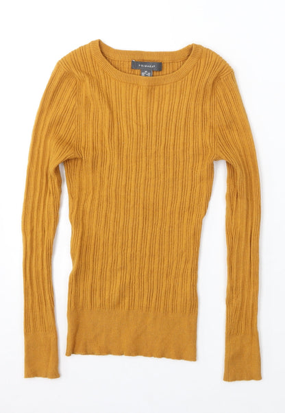Primark Womens Yellow Round Neck Viscose Pullover Jumper Size 6