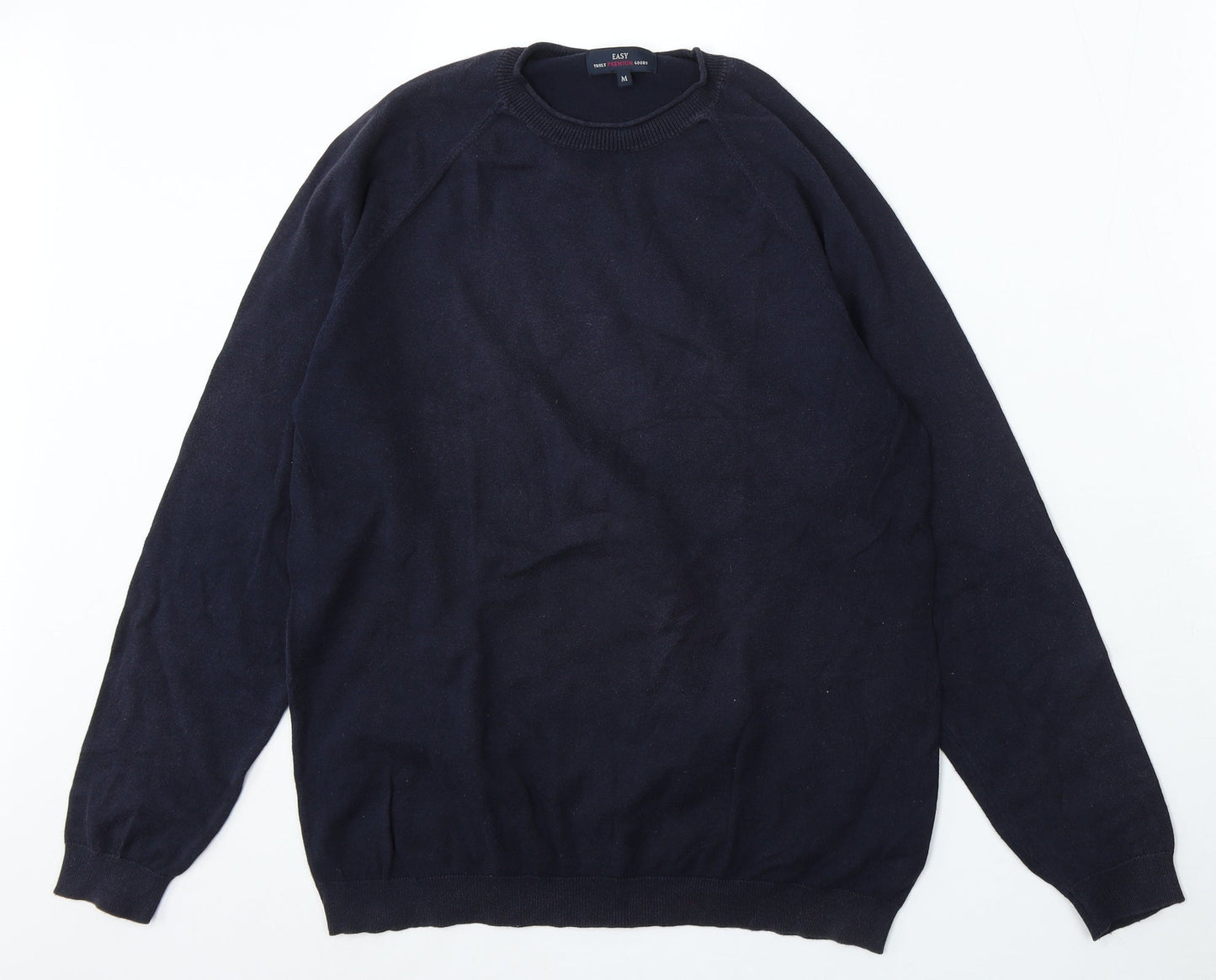 Easy Mens Blue Round Neck Cotton Pullover Jumper Size M