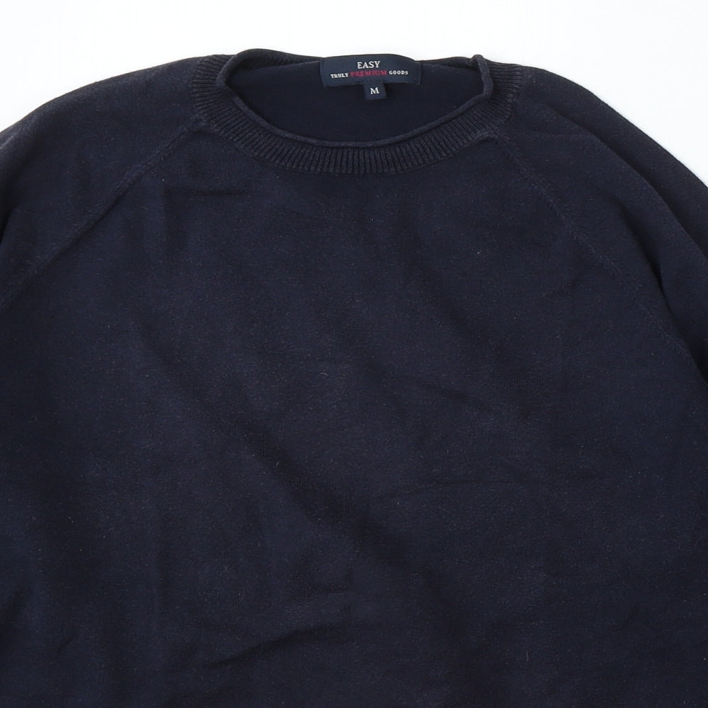 Easy Mens Blue Round Neck Cotton Pullover Jumper Size M