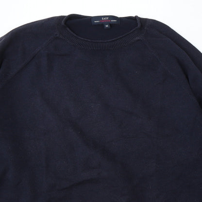 Easy Mens Blue Round Neck Cotton Pullover Jumper Size M