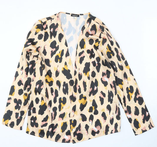 Boohoo Womens Multicoloured V-Neck Animal Print Polyester Cardigan Jumper Size S