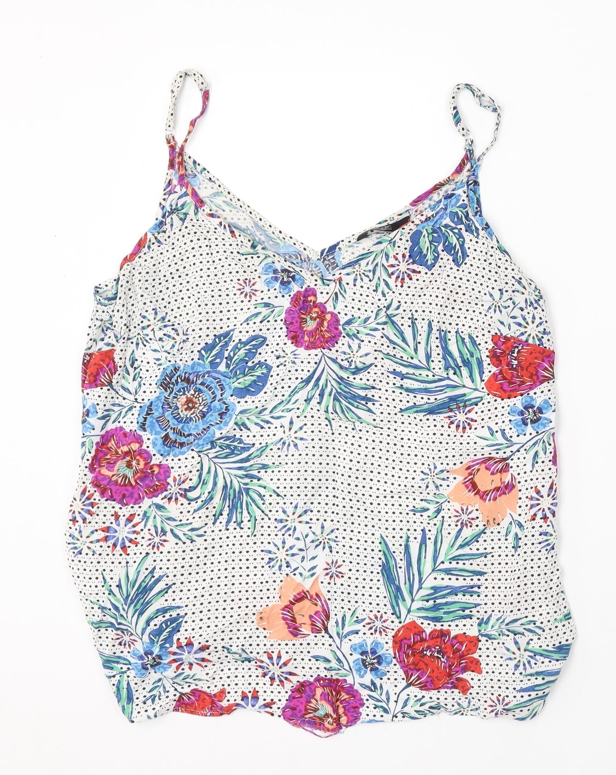 F&F Womens White Floral Viscose Basic Blouse Size 14 V-Neck