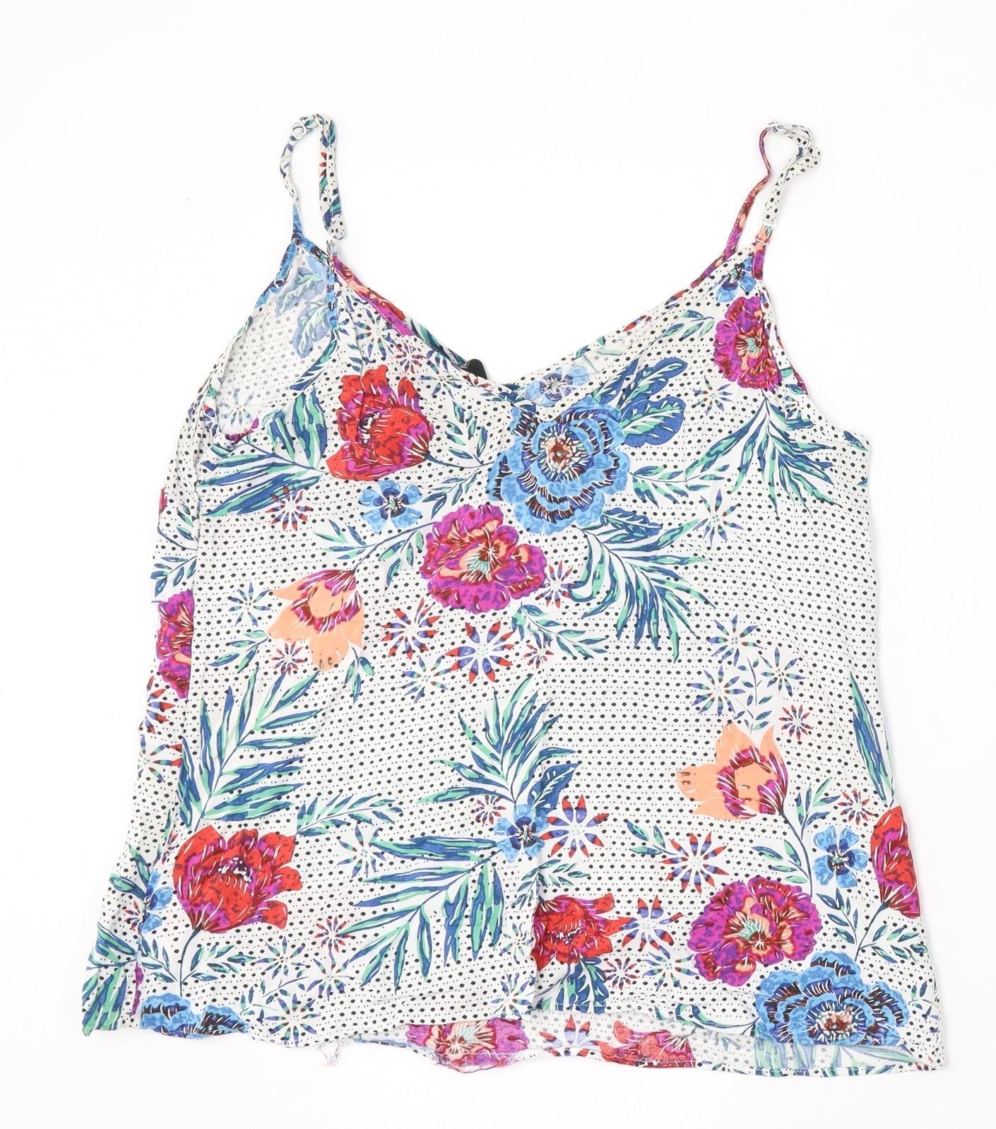 F&F Womens White Floral Viscose Basic Blouse Size 14 V-Neck