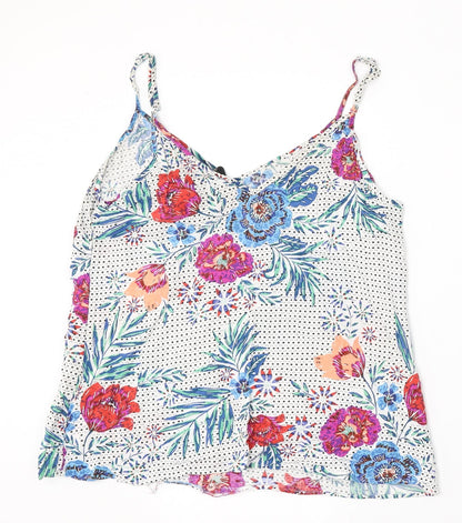 F&F Womens White Floral Viscose Basic Blouse Size 14 V-Neck