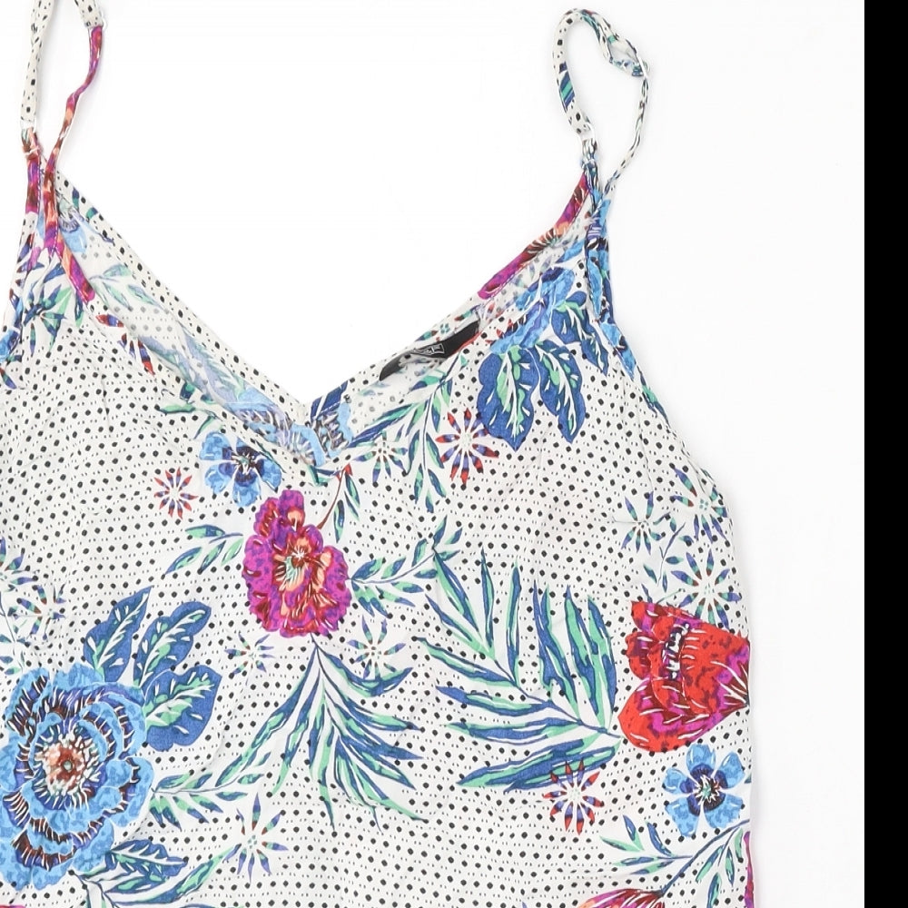 F&F Womens White Floral Viscose Basic Blouse Size 14 V-Neck