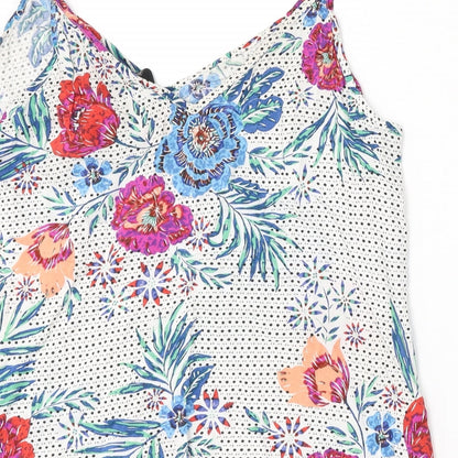 F&F Womens White Floral Viscose Basic Blouse Size 14 V-Neck