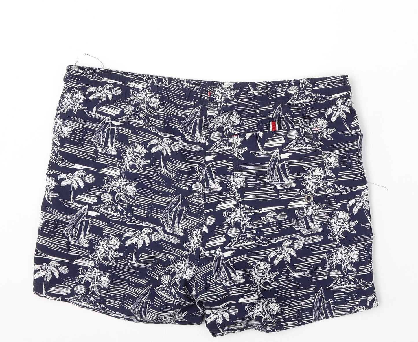 Maine New England Mens Blue Geometric Polyester Sweat Shorts Size S L6 in Regular Drawstring - Beach