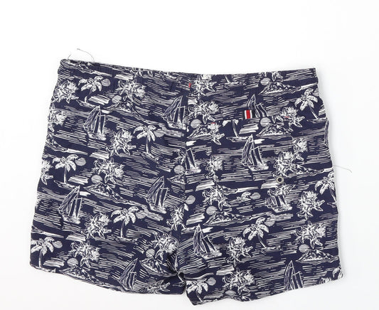 Maine New England Mens Blue Geometric Polyester Sweat Shorts Size S L6 in Regular Drawstring - Beach