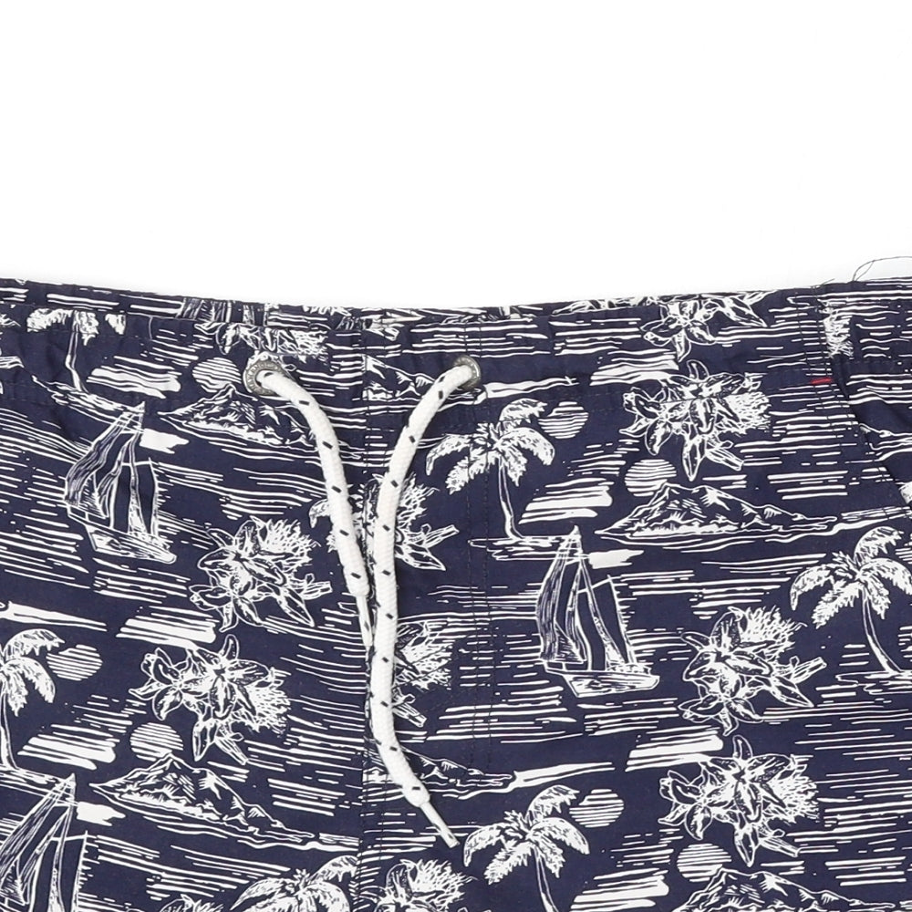 Maine New England Mens Blue Geometric Polyester Sweat Shorts Size S L6 in Regular Drawstring - Beach