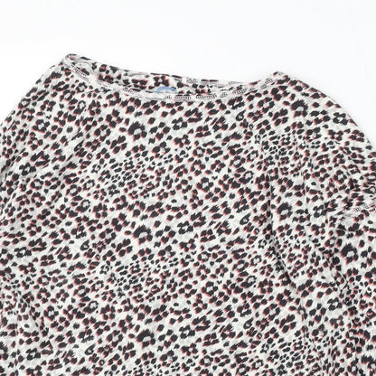 NEXT Womens White Round Neck Animal Print Cotton Pullover Jumper Size 14