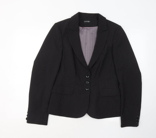 George Womens Black Striped Jacket Blazer Size 10 Button