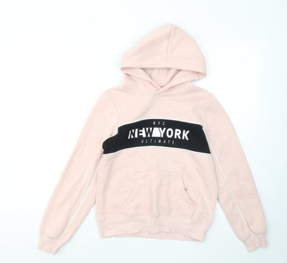 H&M Girls Pink Cotton Pullover Hoodie Size 10-11 Years - New York