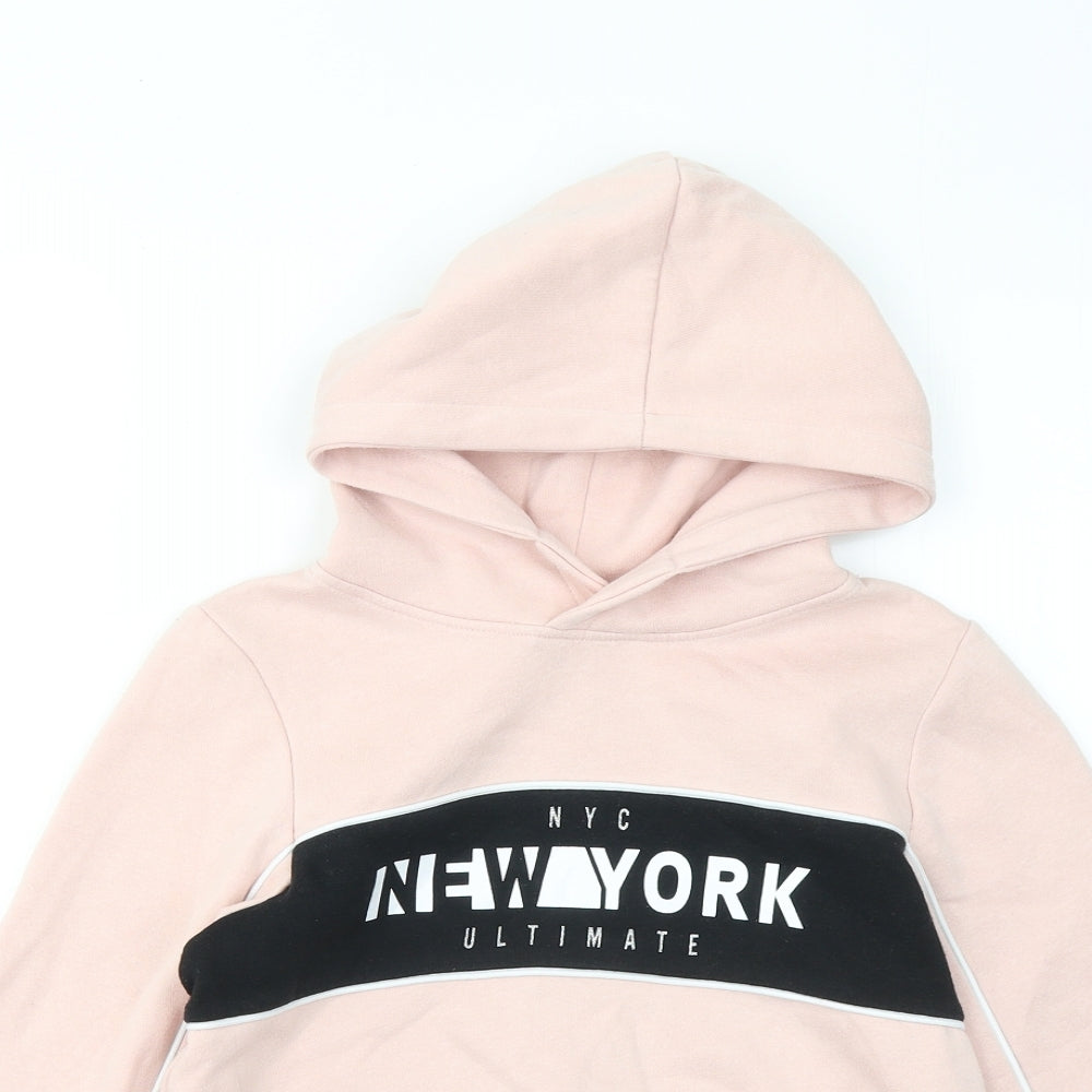 H&M Girls Pink Cotton Pullover Hoodie Size 10-11 Years - New York