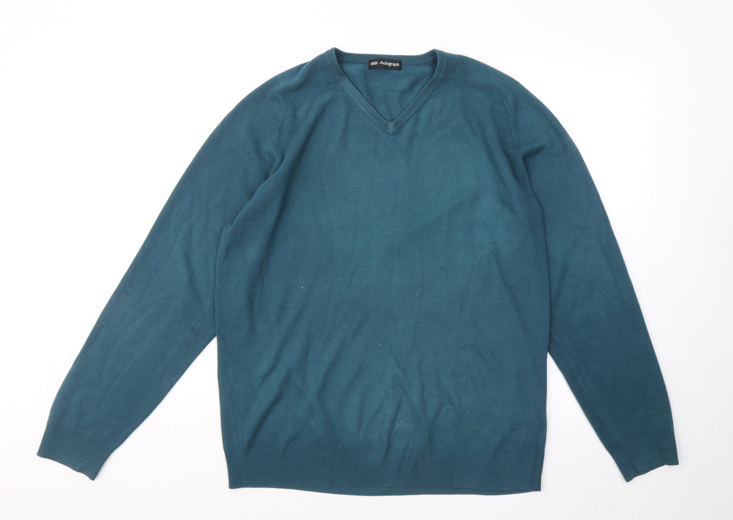 Marks and Spencer Mens Blue V-Neck Acrylic Pullover Jumper Size M