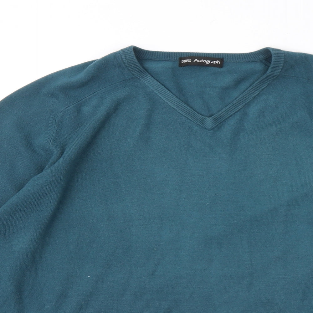 Marks and Spencer Mens Blue V-Neck Acrylic Pullover Jumper Size M