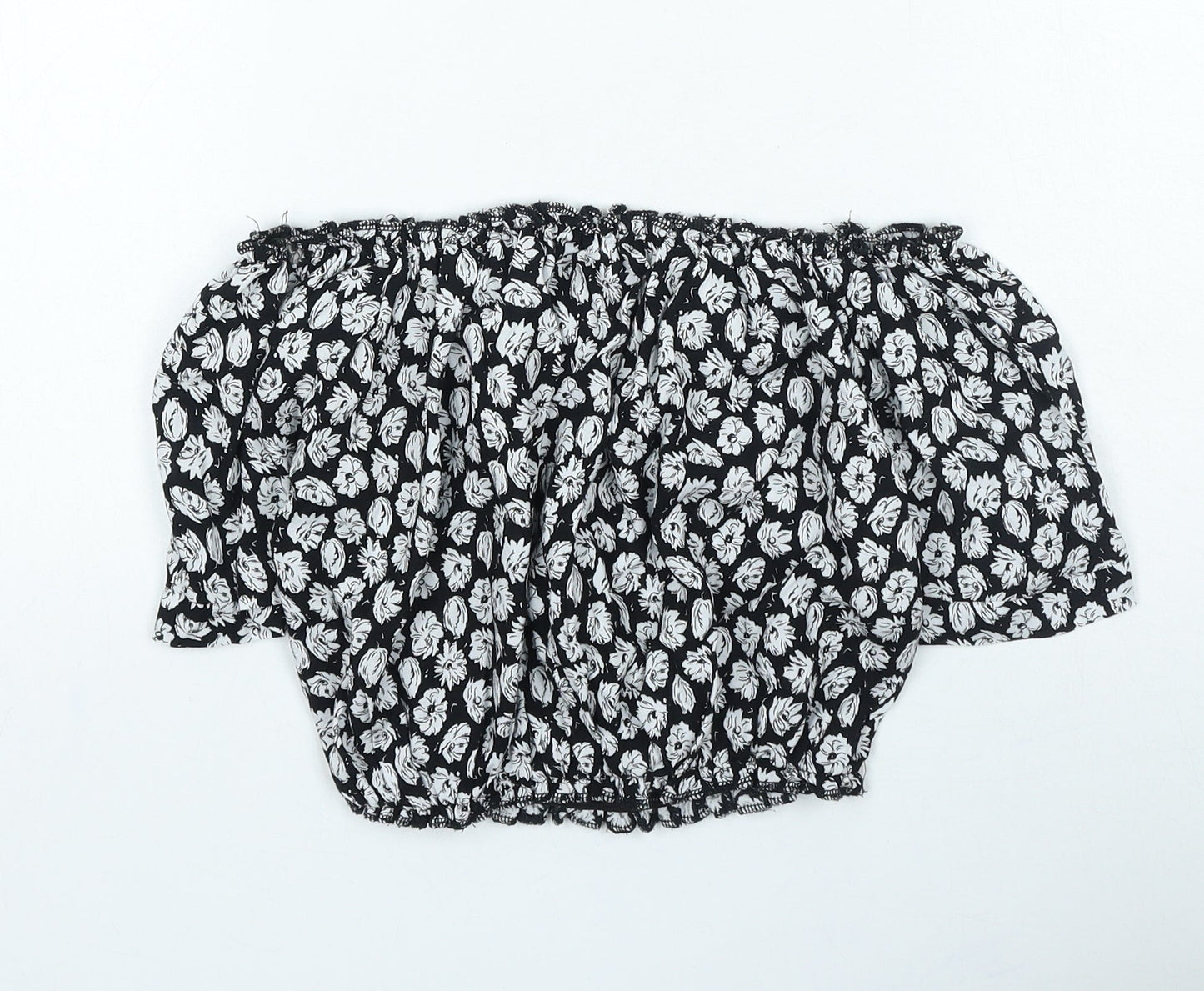 Missi London Womens Black Floral Polyester Cropped Blouse Size 8 Off the Shoulder