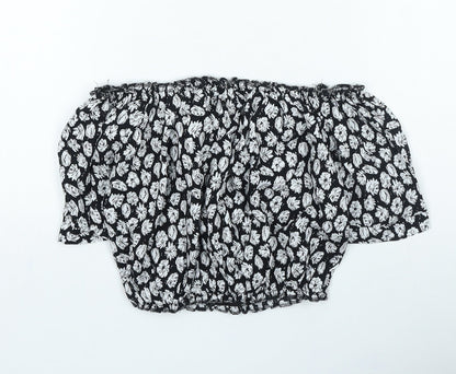 Missi London Womens Black Floral Polyester Cropped Blouse Size 8 Off the Shoulder