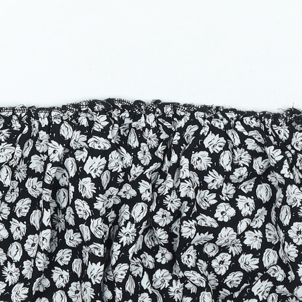 Missi London Womens Black Floral Polyester Cropped Blouse Size 8 Off the Shoulder