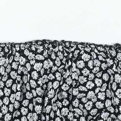 Missi London Womens Black Floral Polyester Cropped Blouse Size 8 Off the Shoulder
