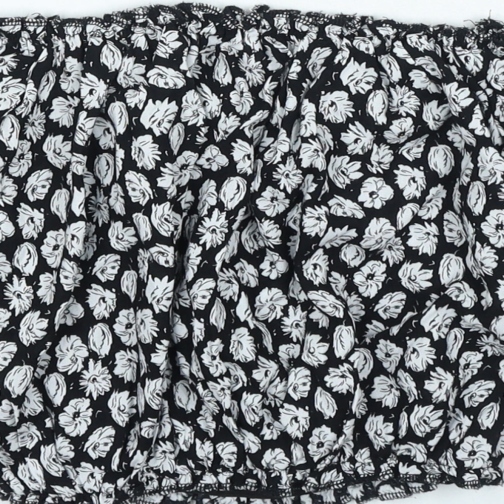 Missi London Womens Black Floral Polyester Cropped Blouse Size 8 Off the Shoulder