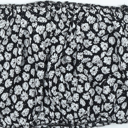 Missi London Womens Black Floral Polyester Cropped Blouse Size 8 Off the Shoulder